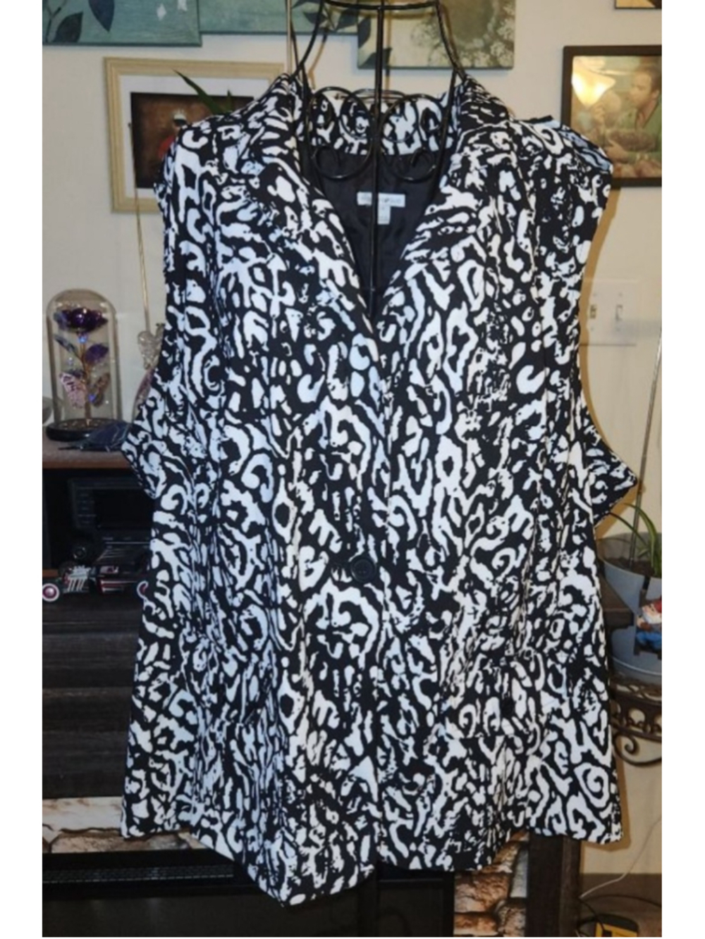 Fashion Bug Blazer 3X Black & White Abstract Print